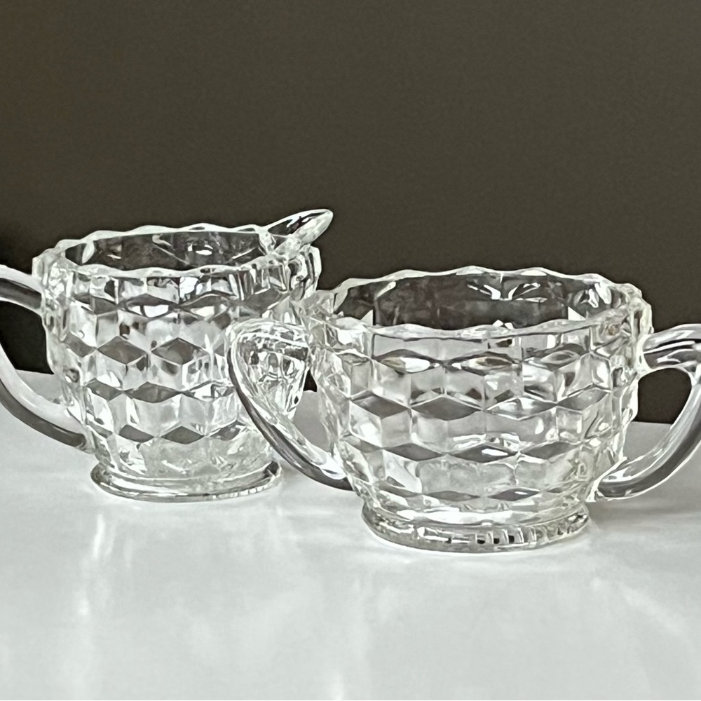 VTG Cube-Clear from Jeannette Glass creamer/open sugar bowl
